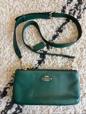 Coach Green Pebble Leather Crossbody Bag with Gold Hardware